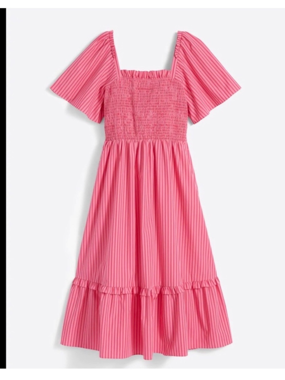 Draper James Deana Pink Striped Casual Smocked Midi Dress Cotton Ruffled